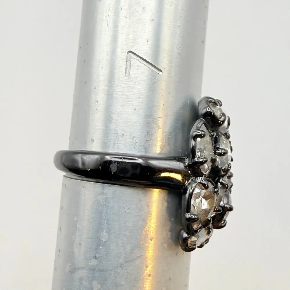 Signed Alexis Bittar Crystal Ruthenium Plated Cocktail Ring Designer Size 7
